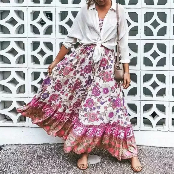 SOLD OUT Waverly Floral Gypsy Bohemian Off Shoulder Blouse & Maxi Ruffle Skirt - Picture 7 of 13